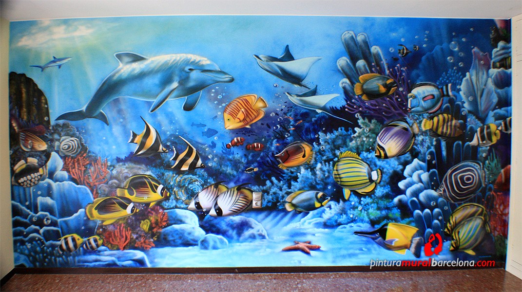 mural-pintado-acuario-peces-marino-habitacion-graffiti